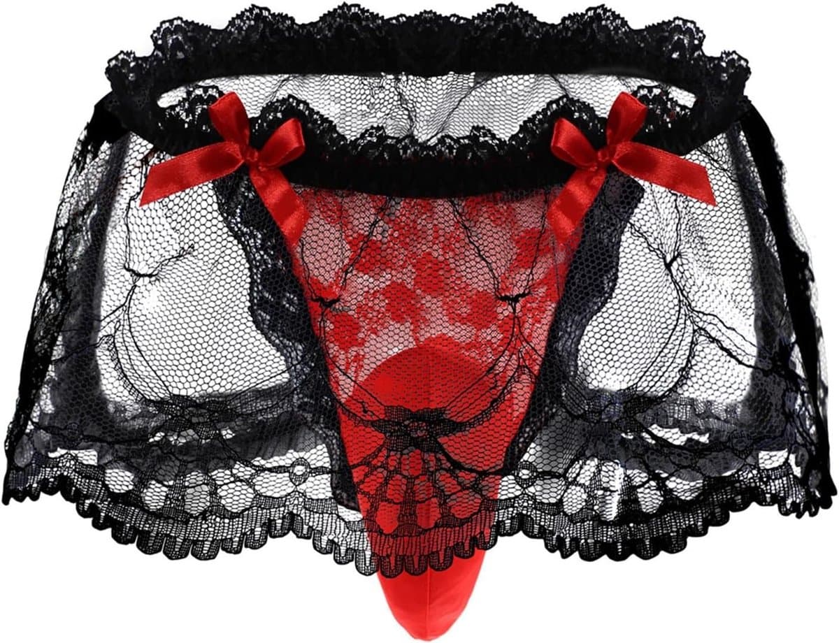 Sexy Sissy Panties voor Mannen met Kant, Transparante Mini Rok en Erotische Ondergoed voor Crossdressers en Cosplay — afbeelding 1