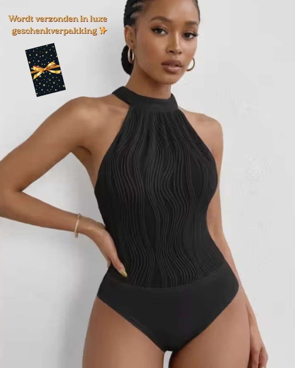 Body Dames – Elegante Zwarte Halter Body – Luxe Kwaliteits Bodysuit – Sexy Festival Look – Clubwear – Verfijnde Witte Lingerie Top – Stretch & Shaping – Lingerie Body Erotisch – Sexy Body – Bodystocking – Statement Piece – Maat XS/S, M, L, XL — afbeelding 1