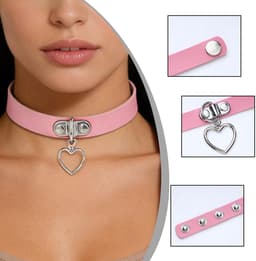 Dailygoods - Dailygoody - Punk Rock Gothic lederen halsband - Dames choker - Verstelbaar - Zwart, roze, lila, rood - Hanger hart - Stijlvolle accessoire voor elke — thumbnail 4