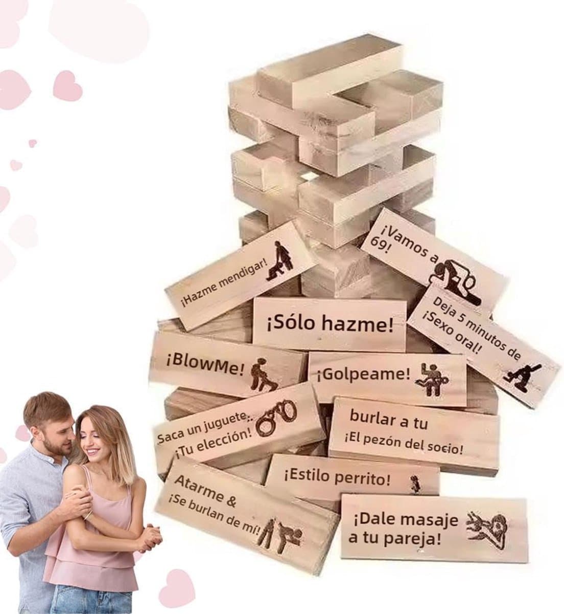 Houten Stapeltoren - Koppelspel - Avondje Plezier - 48 Delige Set - Compact Formaat - Meerdere Kleuren — afbeelding 1