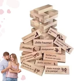 Houten Stapeltoren - Koppelspel - Avondje Plezier - 48 Delige Set - Compact Formaat - Meerdere Kleuren — thumbnail 1