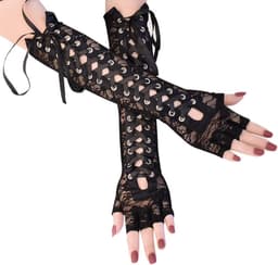 Dailygoody - Kanten handschoenen - Punkhandschoenen - Sexy accessoires - Zwart - Flirtende handschoenen - Perfect voor Halloween en feestjes - Elleboo... — thumbnail 3