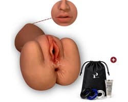 Pillow Pleasure® Olivia - 3-in-1 Pocket Pussy - Masturbator voor Mannen - Realistische Kunstvagina - Vagina, Mond & Anus - Sex Toys voor Mannen - Inclusief Glijmiddel & Cockringen - Sexpop - Bruin
