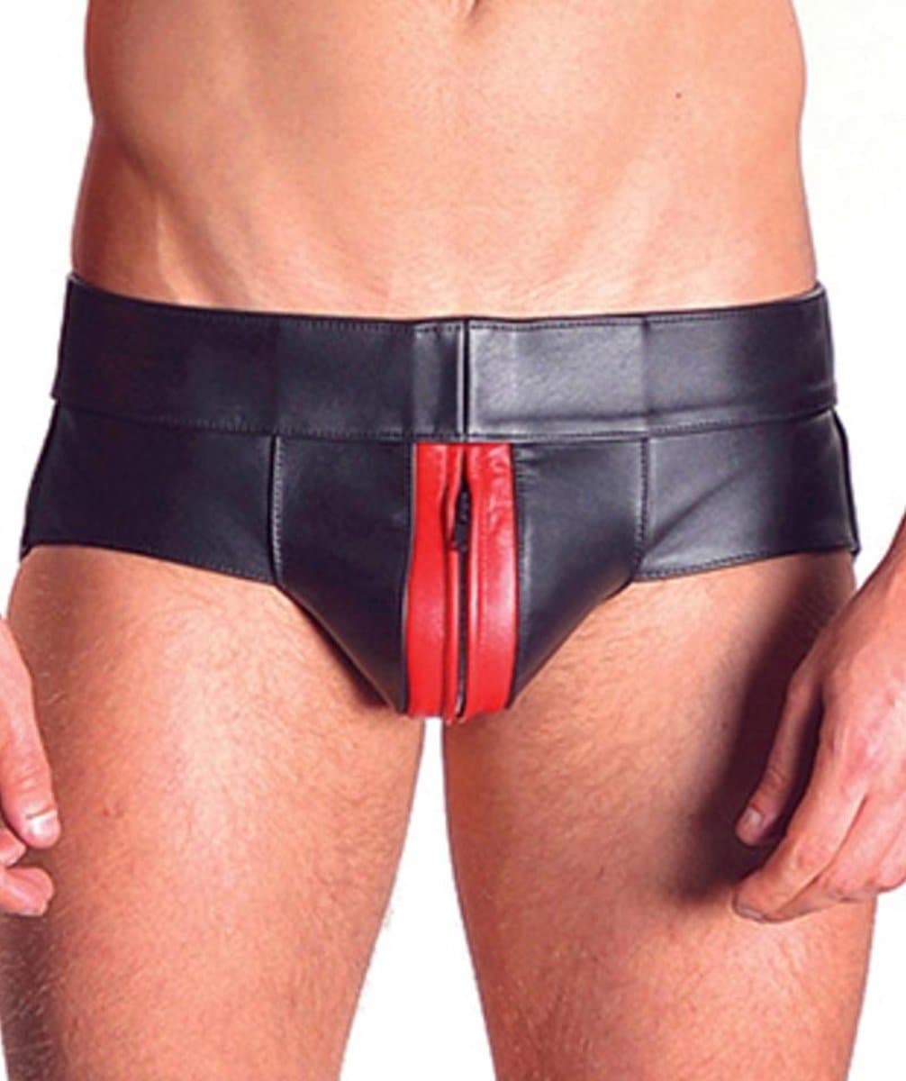 Mister B leren Jock Strap Zwart met rode bies - small — afbeelding 1