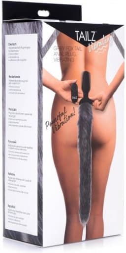Vibrerende Anaal Plug Met Vossenstaart - Vibrerende ButtPlug - Grijs — thumbnail 3