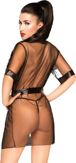 Penthouse Lingerie Kimono Midnight Mirage - Erotische Lingerieset - Maat S/L - Zwart — thumbnail 2