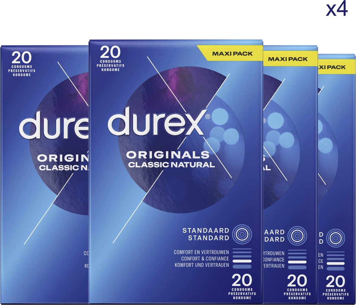 Durex - Condooms - Classic Natural - 4 x 20 stuks - Voordeelverpakking — afbeelding 1