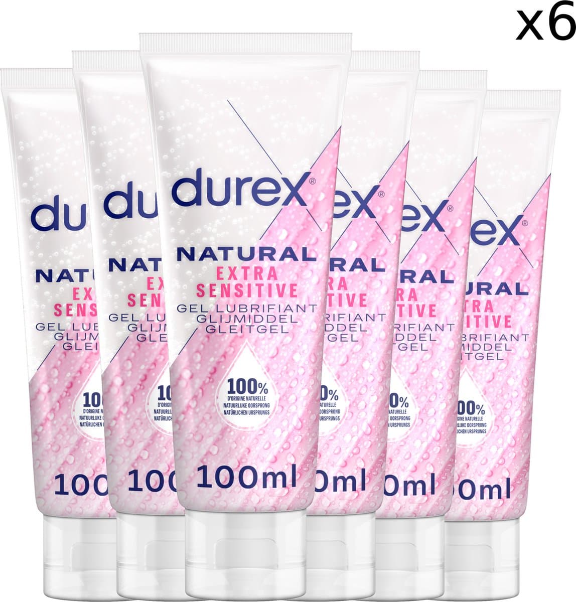 Durex Glijmiddel Natural - Extra Sensitive - 100% natuurlijk - 100ml x6 — afbeelding 1