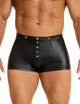 Zwarte sexy leren heren boxershorts - maat XL/2XL- black sexy leather men boxers underwear -BDSM - clubwear heren ondergoed erotiek mannen boxer — thumbnail 1