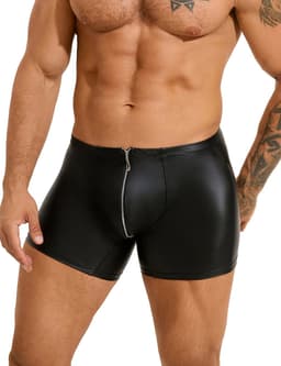 Zwarte heren boxershorts met rits - maat S/M - black sexy PU leather men boxers with zipper underwear -BDSM -mannen boxer clubwear heren ondergoed erotiek — thumbnail 4