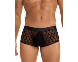 Zwarte heren boxershorts met doorzichtige mesh - maat XS/S - mens sexy sheer black boxer underwear - trendy heren ondergoed erotiek - BDSM - clubwear latex mannen