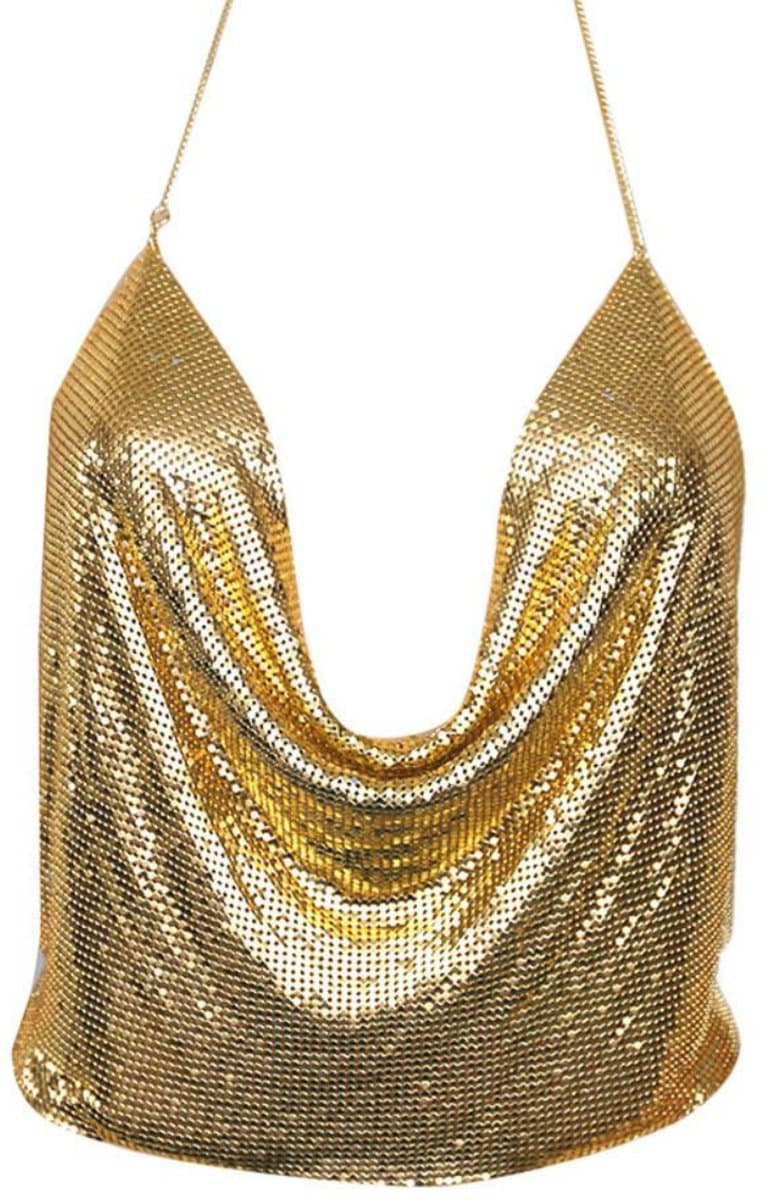 Elegante metalen dames crop top - sexy club backless - Goud — afbeelding 1