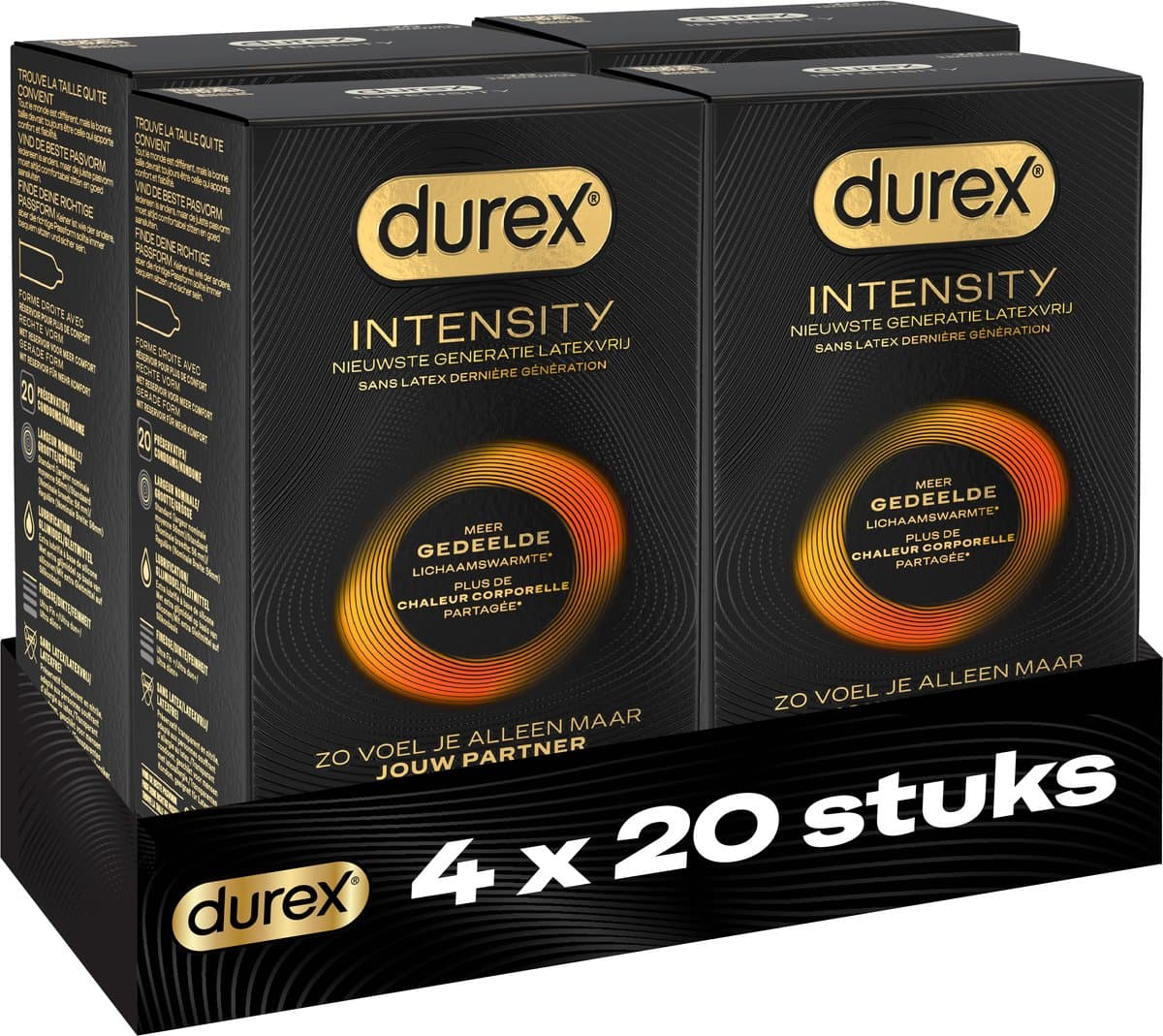 Durex Intensity Condooms - Nieuwste generatie ultradunne, latexvrije condooms voor mannen – Gedeelde lichaamswarmte - 4 x 20 stuks - Voordeelverpakking — afbeelding 1