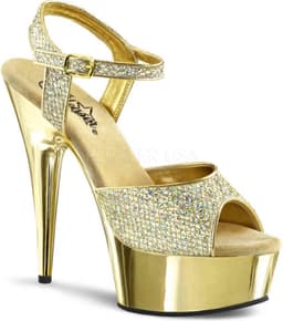 EU 40 = US 10 | DELIGHT-609G | 6 Heel, 1 3/4 Gold Chrome PF Ankle Strap Sandal — thumbnail 1