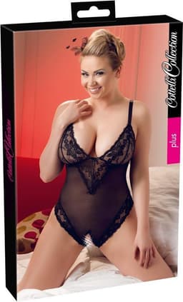 Cottelli Plus Size – Sexy Body met Open Kruis en Kanten Motieven Langs Randen voor Speciale Dates – Maat 2XL – Zwart — thumbnail 7