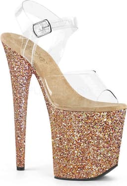 Pleaser - FLAMINGO-808LG Sandaal met enkelband, Paaldans schoenen - Paaldans schoenen - 37 Shoes - Goudkleurig/Transparant — thumbnail 1