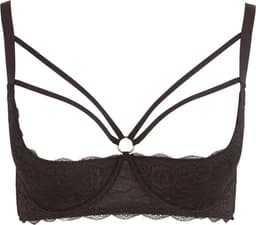 Cottelli Plus Size –  Kanten Riem Top Beha met Licht Gevoerde Open Cups en Stijlvolle Buste Ring – Maat 85E – Zwart — thumbnail 1