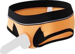 Oranje strakke heren slip met penis gat - BDSM ondergoed mannen - Korte string - Rollenspel - Erotiek - Zeer goede dikke kwaliteit polyester — thumbnail 6