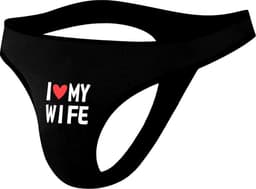 Sexy Zwarte Heren String – Lage Taille, Ademend Ondergoed met I Love My Wife Print — thumbnail 1