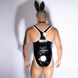 Mannen Konijnenpak in Lederen Look met Oortjes en Staart – Sexy One Size Lingerie — thumbnail 2