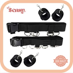 Dr. Sensy BDSM Bed restraints - Zwart - 4 boeien + matras banden - Bedboeien - Verstelbare Riemen en Boeien - Voor koppels - SM - Fetish — thumbnail 1