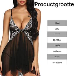 Dames Nachtkleding - Sexy Kant Chemise - V-Hals Babydoll met Sluiting Voor - Voor Valentijnsdag & Verleiding - Lingerie - Zwart - L - 1 stuk — thumbnail 5