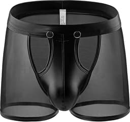 Transparante zwarte heren boxershort met open kruis - maat L - black mesh openable crotch men's boxer shorts - erotische boxershorts mannen ondergoed — thumbnail 3
