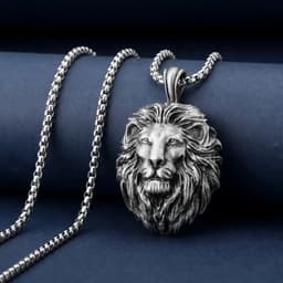Livano Ketting - Heren - Staal - Nep zilver - Met Hanger - Leeuw — thumbnail 1