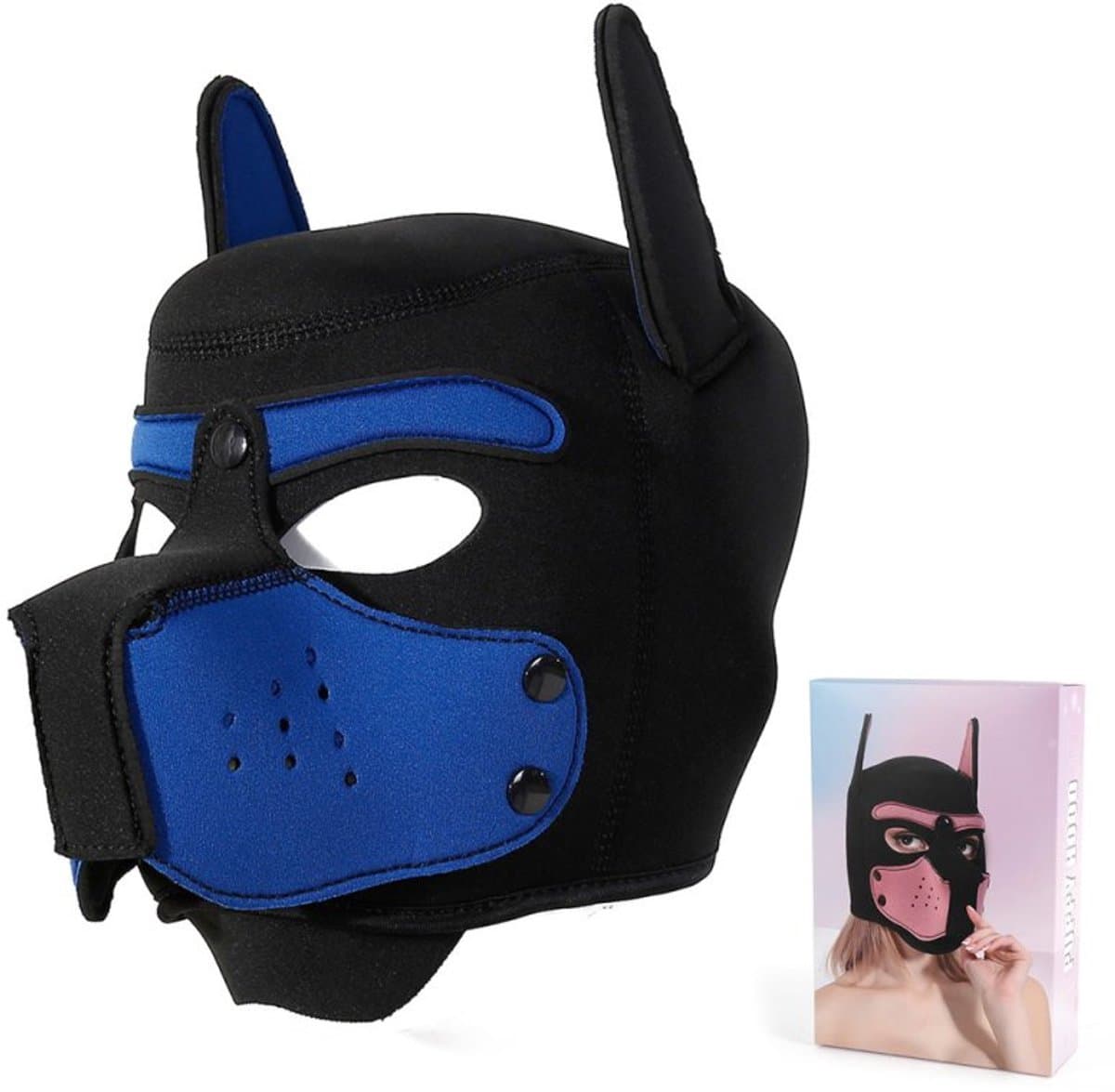 BDSM Dog-Puppy-Honden-Masker Carlo van neoprene kleur Blauw-Zwart — afbeelding 1