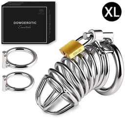 DOWO® - Kuisheidskooi - Metaal - Peniskooi - Kuisheidskooi voor Mannen - Chastity cage - Staal - met Premium Messing Slot - 2 Koningsmaaten XL — thumbnail 1