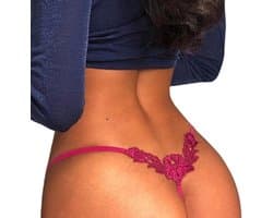 Erotische Slip I Sexy Slipje Met Bloemen I Kanten String I Erotisch Ondergoed I Maat M I Rood