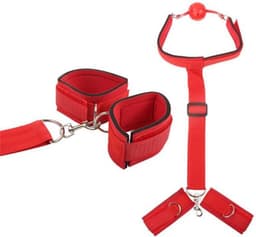 BDSM Gag Bondage Set - SM Seksspeeltjes - Gagball met Handboeien - Erotiek Toys - Rood — thumbnail 5