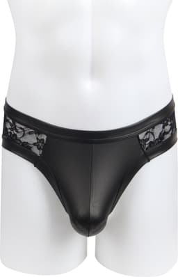 Sexy heren slips van leer en kant - maat M/L - BDSM - black sexy leather lace men underwear - clubwear heren latex ondergoed erotiek mannen — thumbnail 4