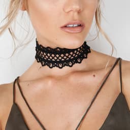BukkitBow – Choker Ketting / Halsband – Gothic Sieraden – Textiel – Bloem Design – Unisex - Zwart — thumbnail 4