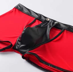 BDSM Boxershort met knoopjes voor open kruis - Heren Erotische lingerie - PU Leder - Transparant — thumbnail 2