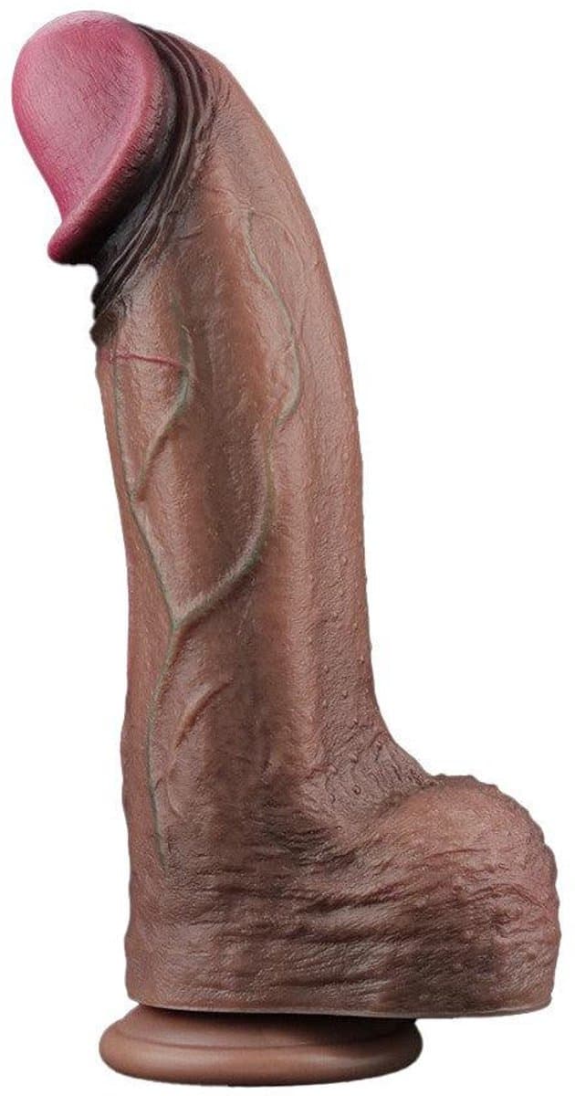 LoveToy - Dubbellaagse siliconen dildo XXL 33 cm (Ø7.6 cm) - Bruin — afbeelding 1