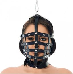 Rimba - Leren Muilkorf - Hoofdmasker Met Ring Boven - Hoofdbondage — thumbnail 1