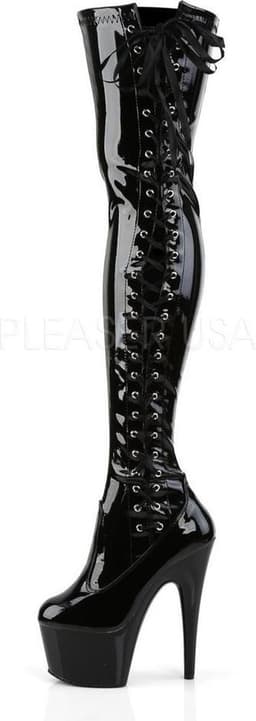 Adore-3050 plateau lak overknee laars met lint en stiletto hak zwart - (EU 37 = US 7) - Pleaser — thumbnail 4