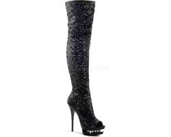 Pleaser - BLONDIE-R-3011 Plateau Overknee Laarzen - Paaldans schoenen - 41 Shoes - Zwart