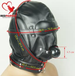 Masker Met Gagbal En Halsband - BDSM - Zwart - Blinddoek - Hoofdmasker - PU Leer — thumbnail 3