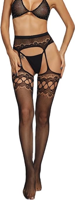 Sexy luxe zwarte panty met jarretelgordel -Luxe panty - jarretel kousen- Cadeau voor Vrouw- Erotische kousen — thumbnail 7