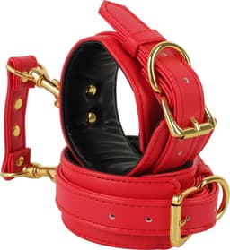 Banoch | handboeien van pu leer | rood / goud | bondage — thumbnail 3