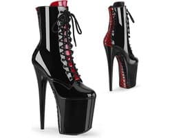 Pleaser - FLAMINGO-1020FH Plateau Laarzen, Paaldans schoenen - Paaldans schoenen - 40 Shoes - Zwart/Rood