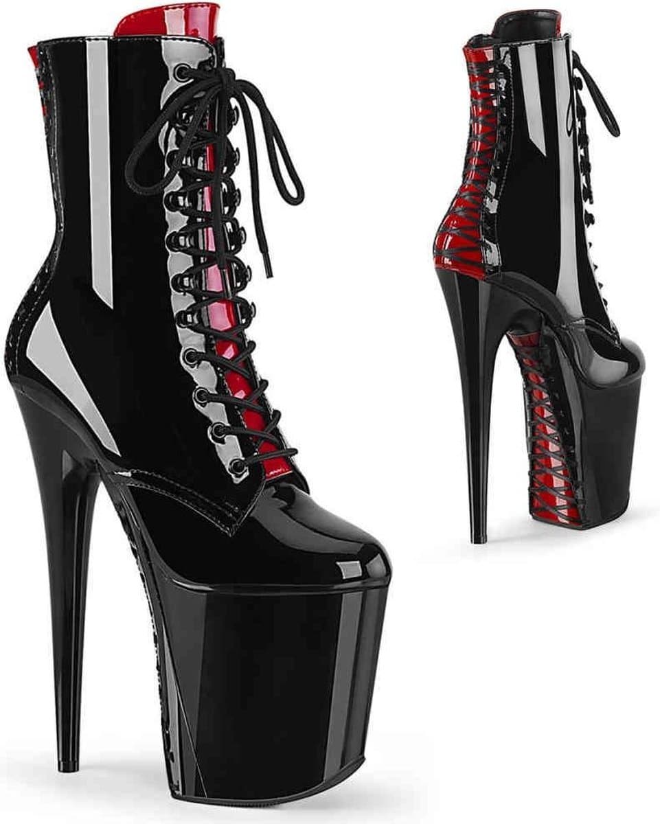 Pleaser - FLAMINGO-1020FH Plateau Laarzen, Paaldans schoenen - Paaldans schoenen - 40 Shoes - Zwart/Rood — afbeelding 1