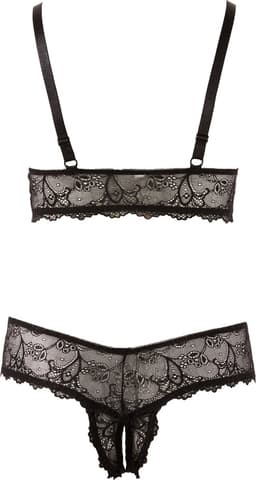 Cottelli Plus Size – Sexy Beha Set met Open Kruis en Licht Transparante Afwerking voor Avonden van Genot – Maat XL – Zwart — thumbnail 3
