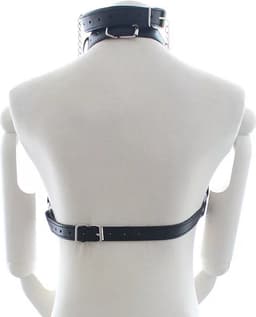 Nooitmeersaai - Harnas Vrouw - Leer - Halsband en Tepelklemmen - Zwart - BDSM - Bondage Harnas — thumbnail 5