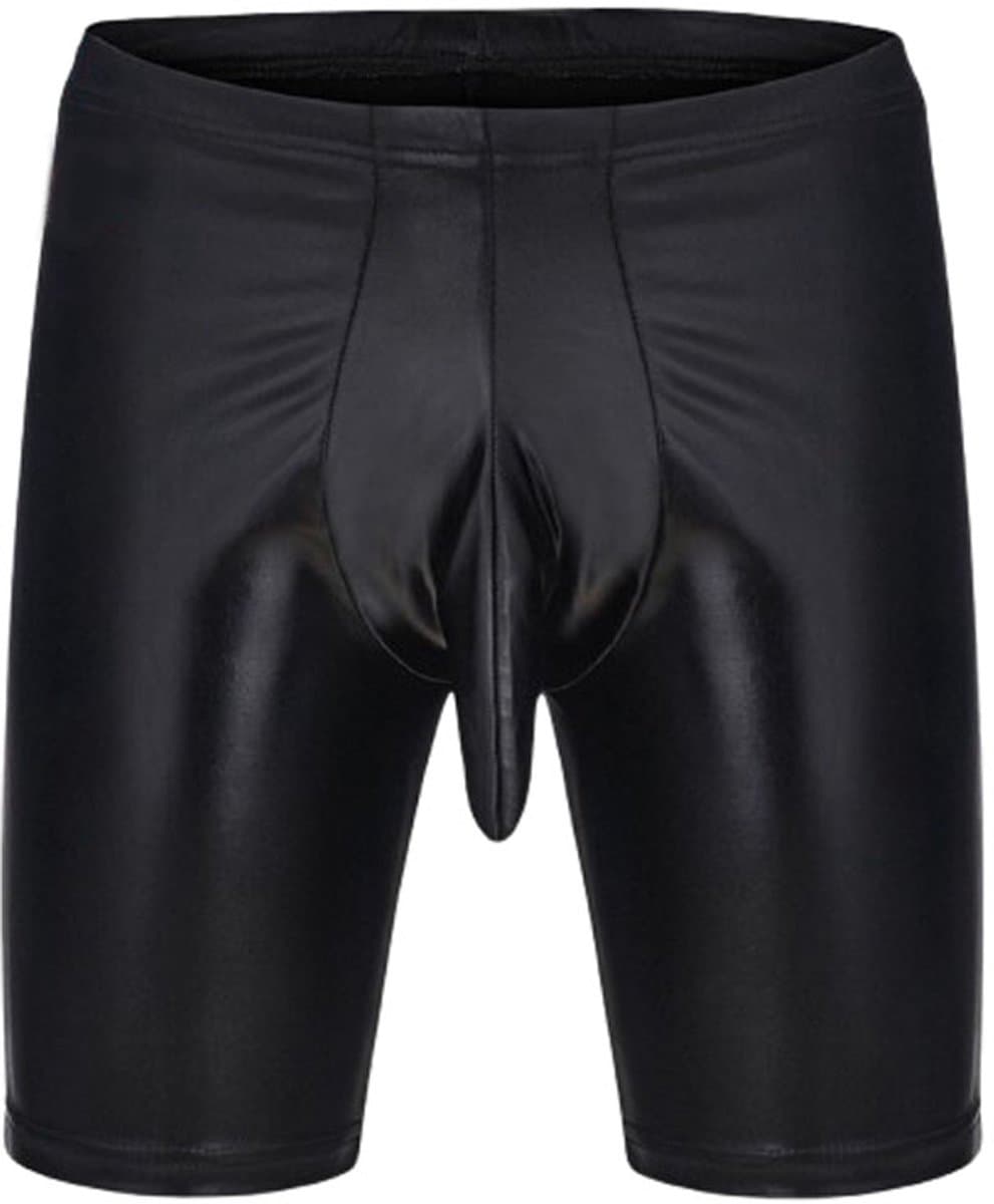 Short Met Penis Slurf - Zwart - Latex Wetlook - Boxer - BDSM — afbeelding 1