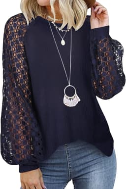 Elegante Dames T-shirt met Lange Mouwen en Kant - Casual & Losvallend — thumbnail 1