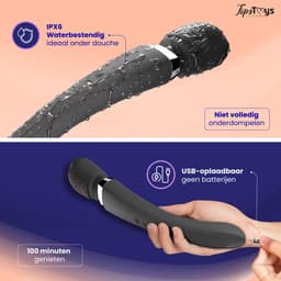 TipsToys® Magic Wand Vibrator - Vibrators voor Vrouwen - Bodywand Intieme Massage - 20 Standen & 8 Snelheden - Sex Toys Koppels - Clitoris Stimulator - Waterproof & USB Oplaadbaar - Stille Sexspeeltjes - Zwart — thumbnail 5