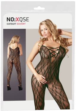 Mandy Mystery Lingerie – Sexy Catsuit Halter Model Klittenband met Vrije Borsten en Open Kruis – Maat XL / 2XL - Zwart — thumbnail 1